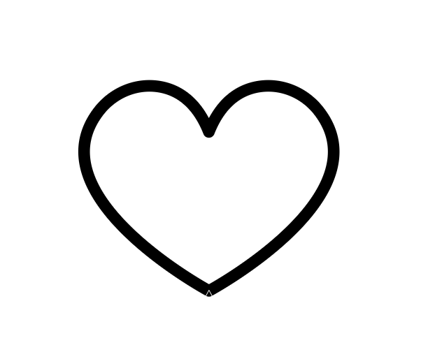 A simple black heart outline centered on a plain white background.